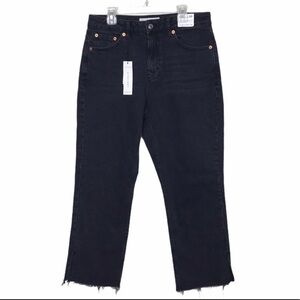 Topshop Black High Waist Split Hem Straight Leg